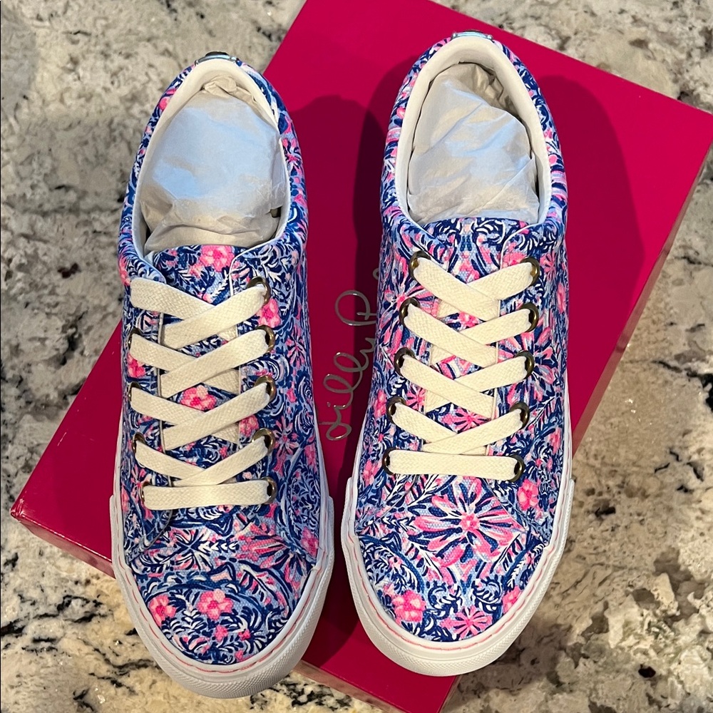 Lilly Pulitzer Pink and Blue Patterned Sneakers - Picture 3 of 5